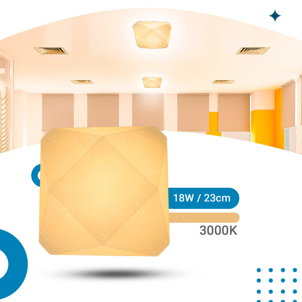 Plafon teto moderno 3D Diamante 18W Efeito Estrelado