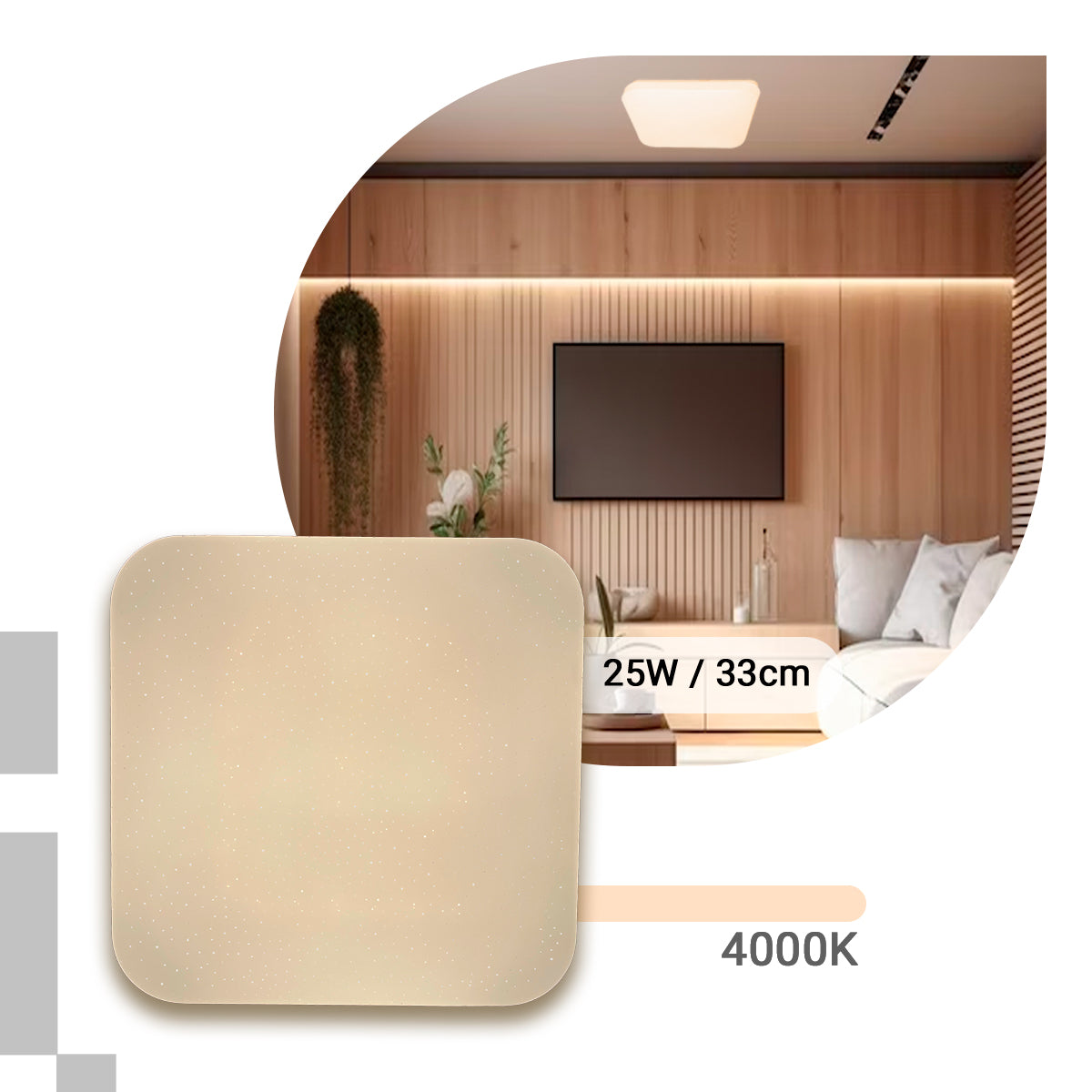 Plafon Led 33x33 25W Sobrepor Quadrado Borda Infinita