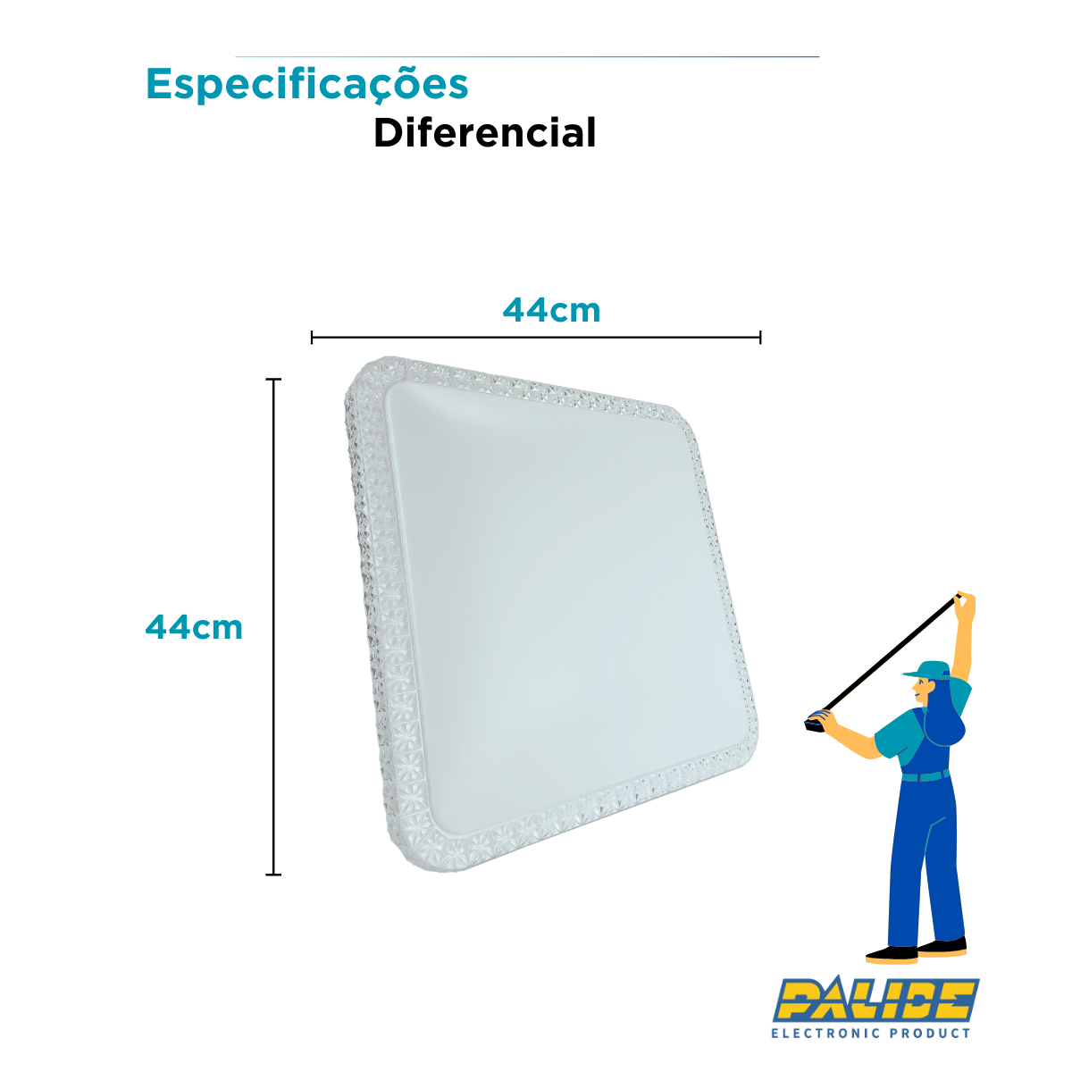 Lustre Plafon Cristal Led 44x44 30-60w Multicor Sobrepor Quadrado