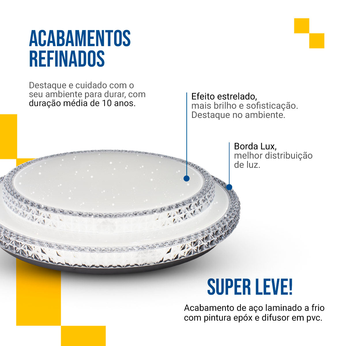 Lustre Plafon Cristal Led 48cm 30-60w Sobrepor Redondo