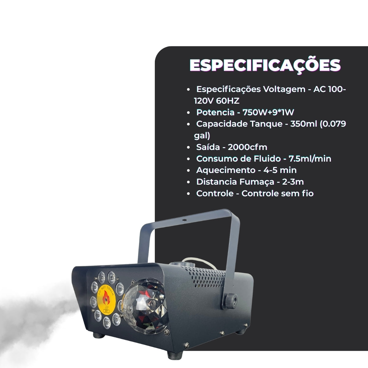 Máquina de Fumaça com Globo Multi Efeito e 9 LEDs