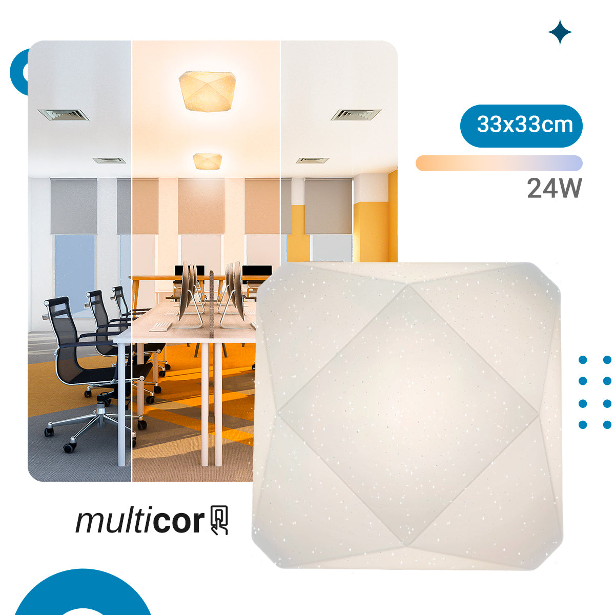 Plafon Teto moderno 3D Diamante Multicor 24w Efeito estrelado