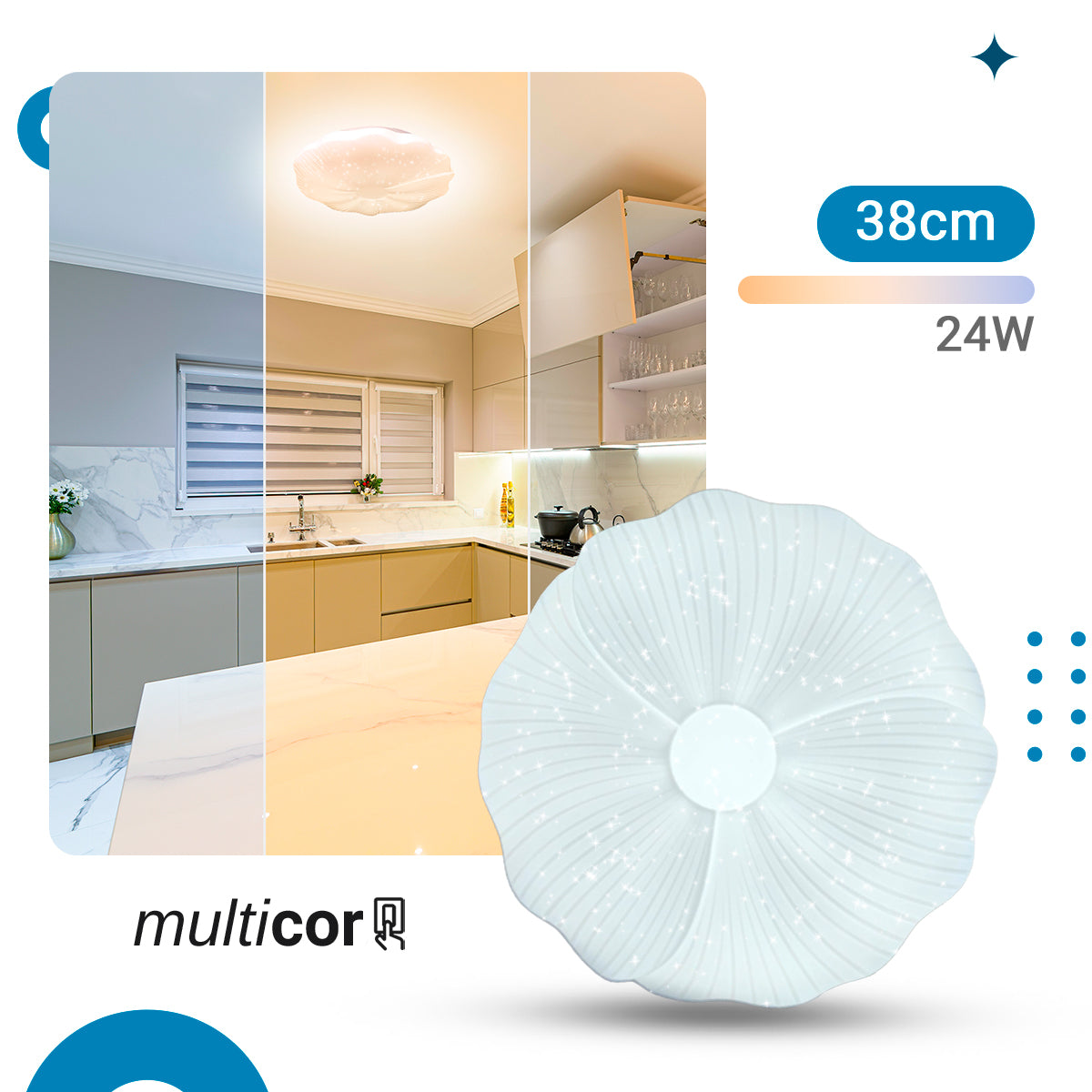Plafon de Teto led multicor 38cm c/forma de flor 24w