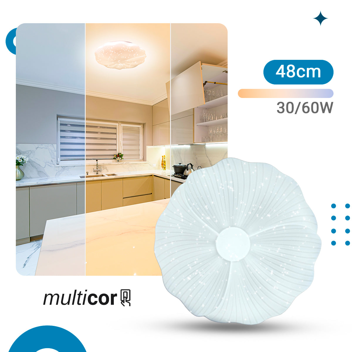 Plafon de Teto led multicor 48cm c/forma de Flor 30-60w