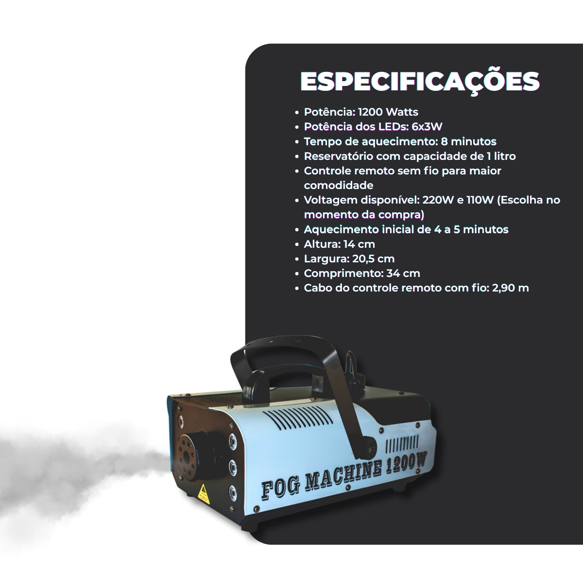 Máquina de Fumaça 1200w Iluminação Rgb Controle Sem Fio