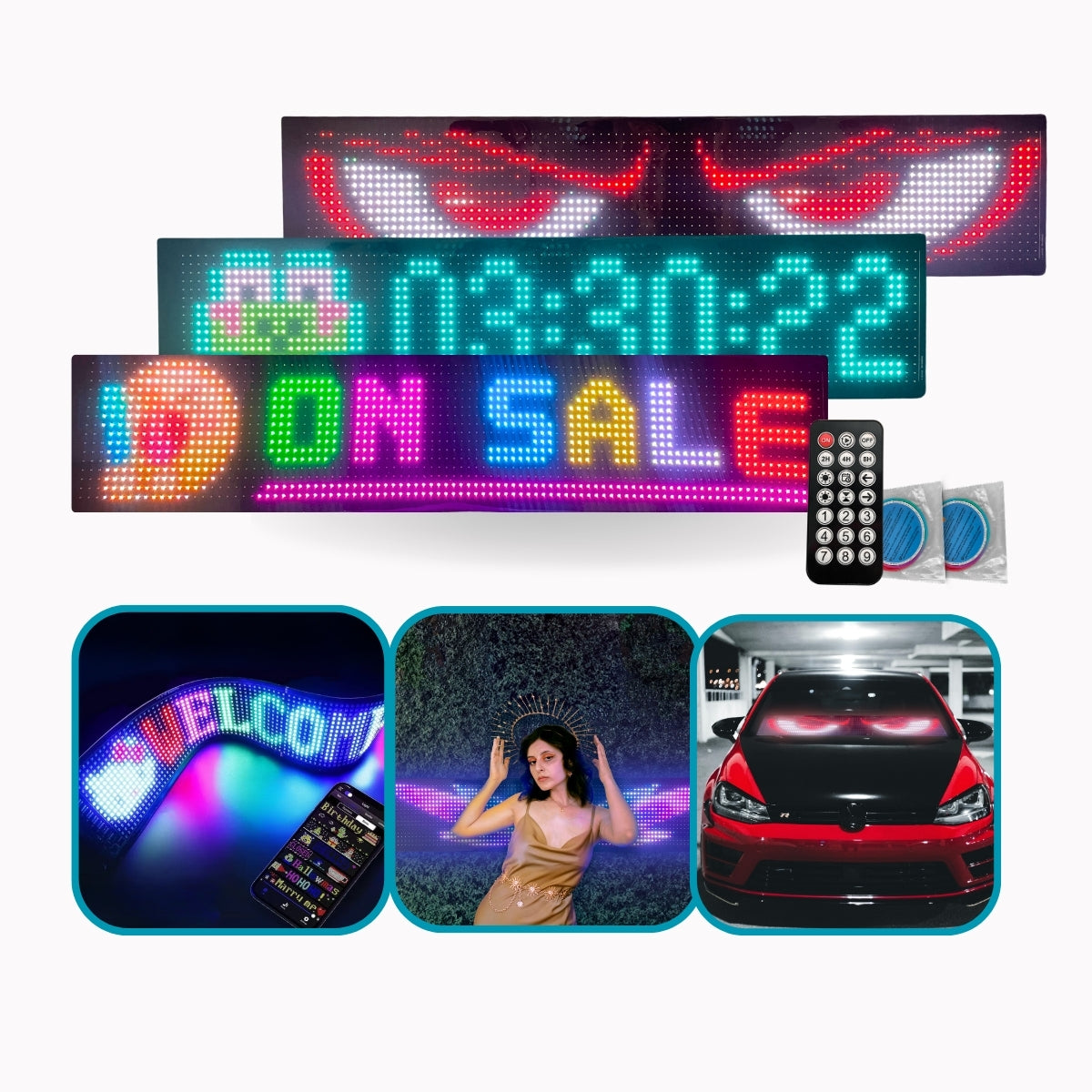 Painel LED Matrix Flexível e aderente Letreiro luminoso Bluetooth