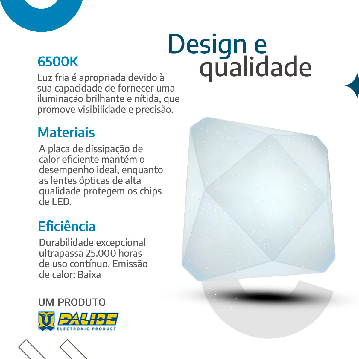 Plafon teto moderno 3D Diamante 18W Efeito Estrelado