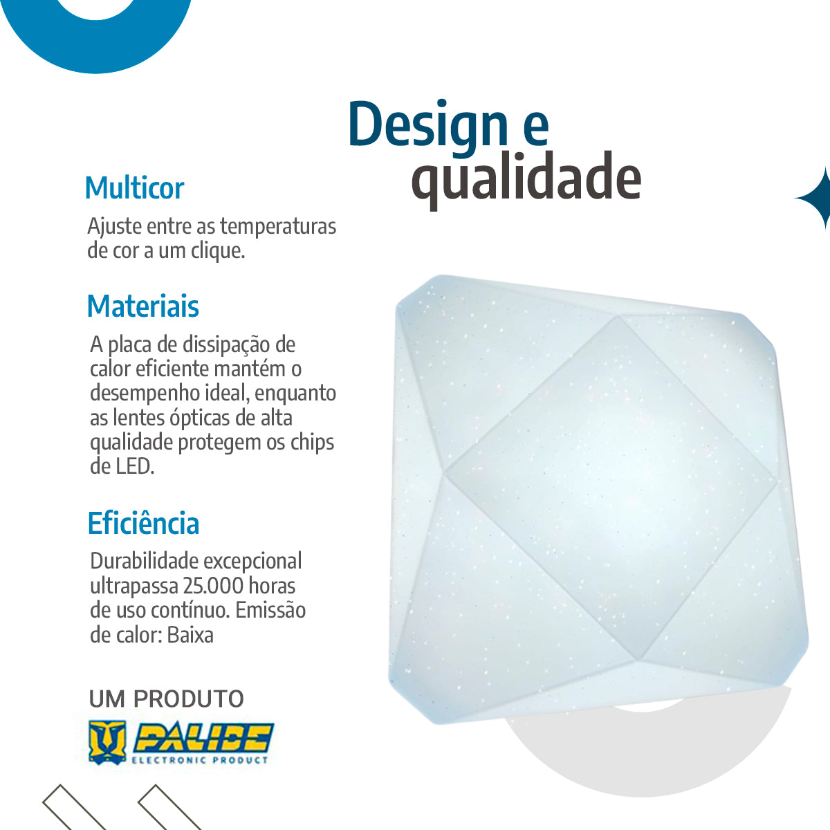 Plafon Teto moderno 3D Diamante Multicor 30-60w efeito estrelado