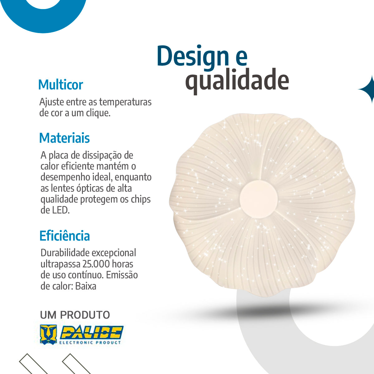 Plafon de Teto led multicor 48cm c/forma de Flor 30-60w