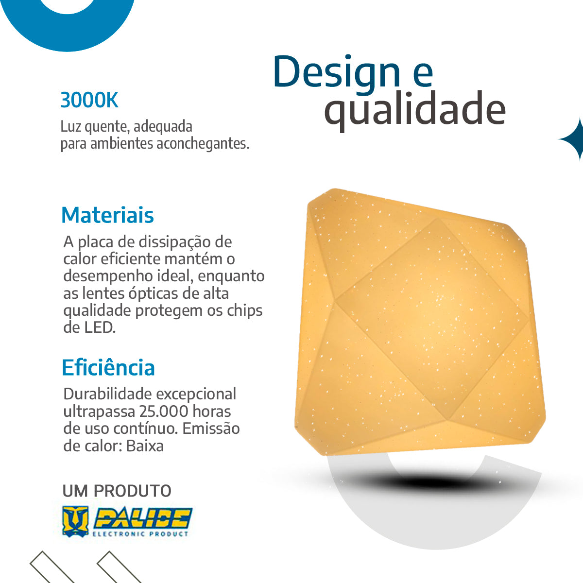 Plafon teto moderno 3D Diamante 18W Efeito Estrelado