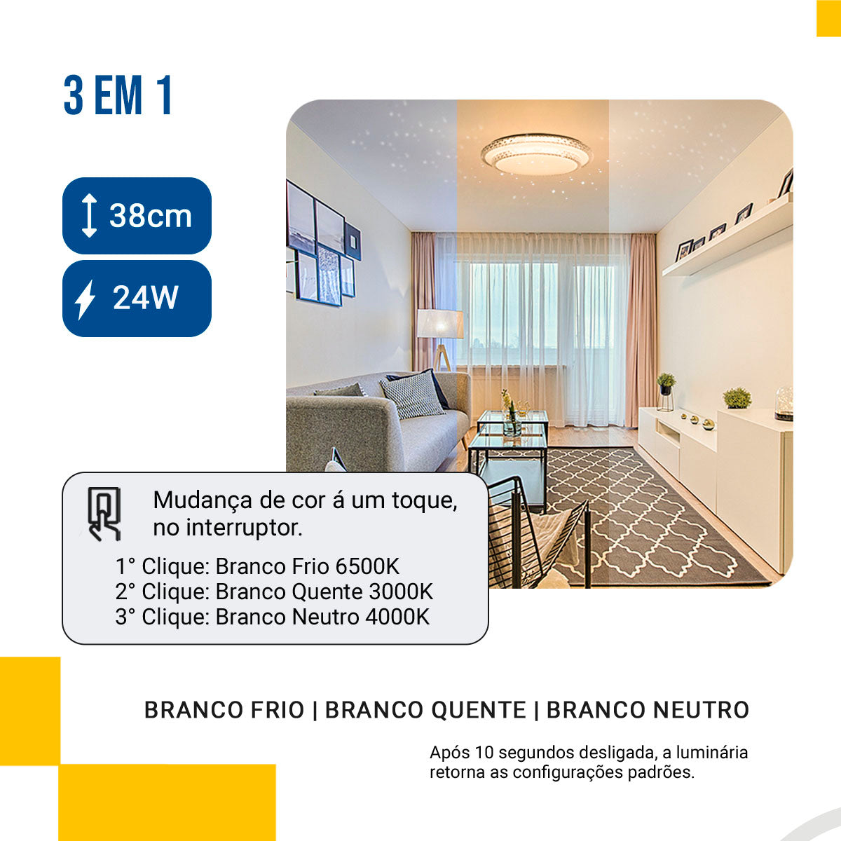 Lustre Plafon Cristal Led 38cm 24w Multicor Sobrepor Redondo