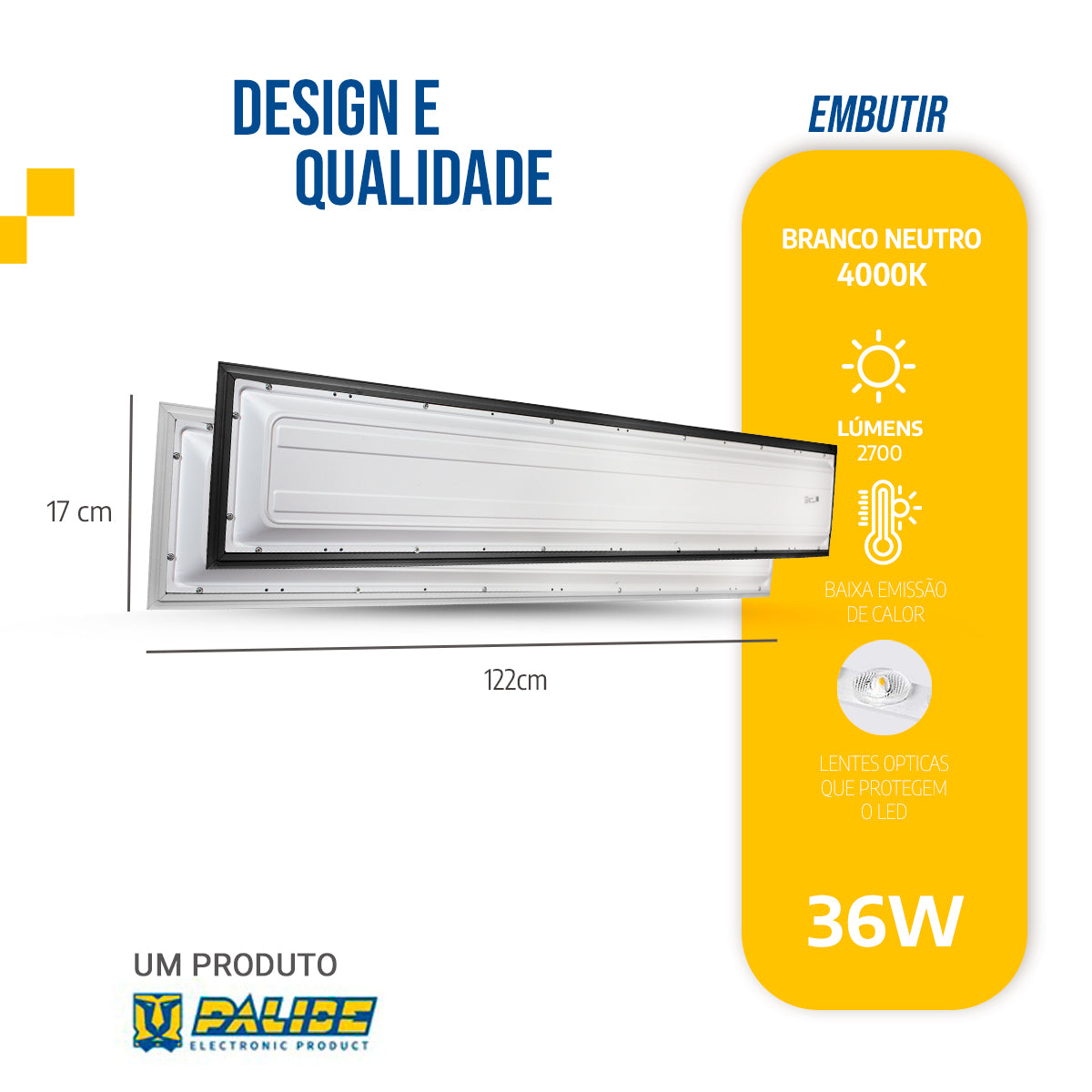 Luminária Painel Led 17x122 36w Embutir Retangular