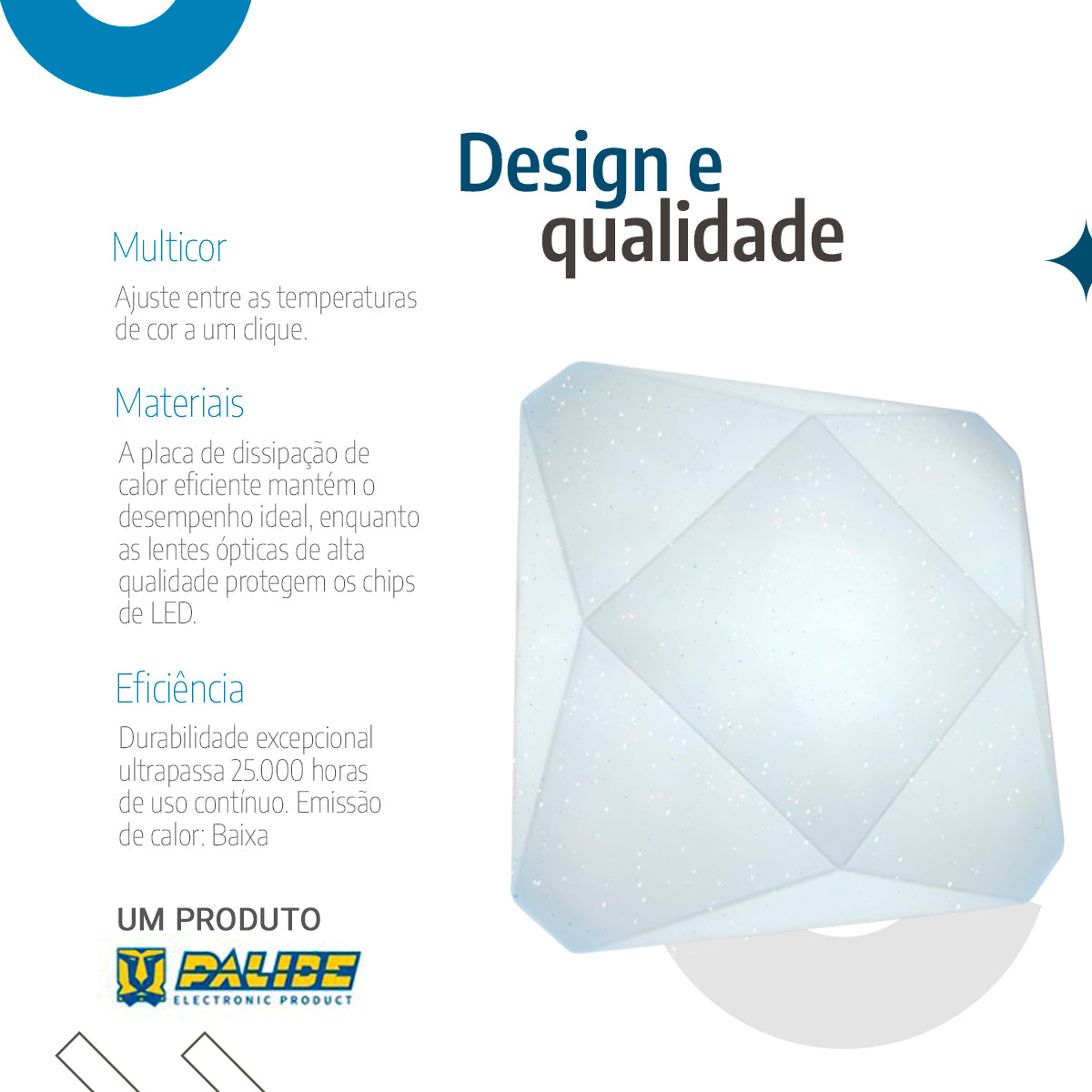 Plafon Teto moderno 3D Diamante Multicor 24w Efeito estrelado