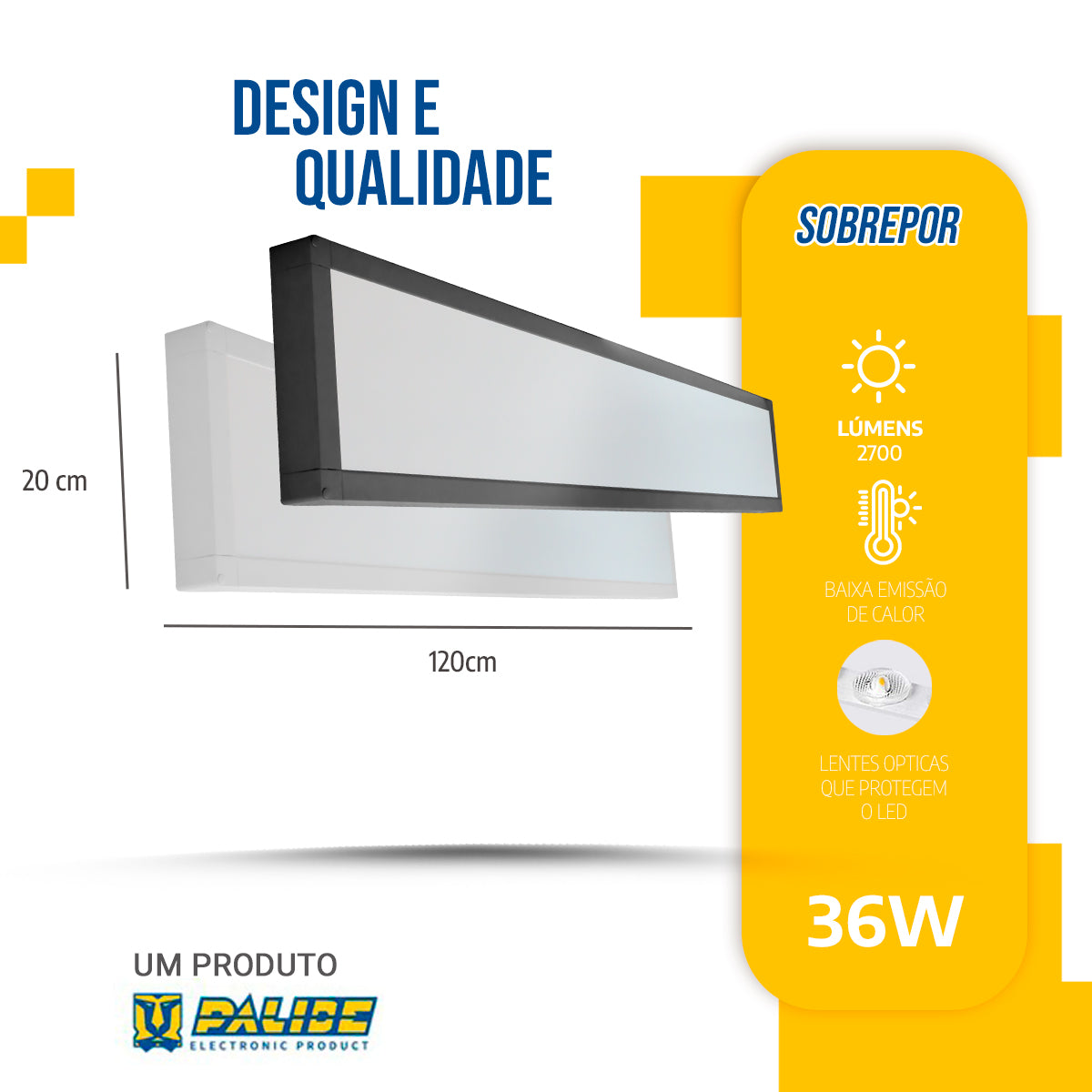 Luminária Painel Led 20x120 36w Sobrepor Retangular