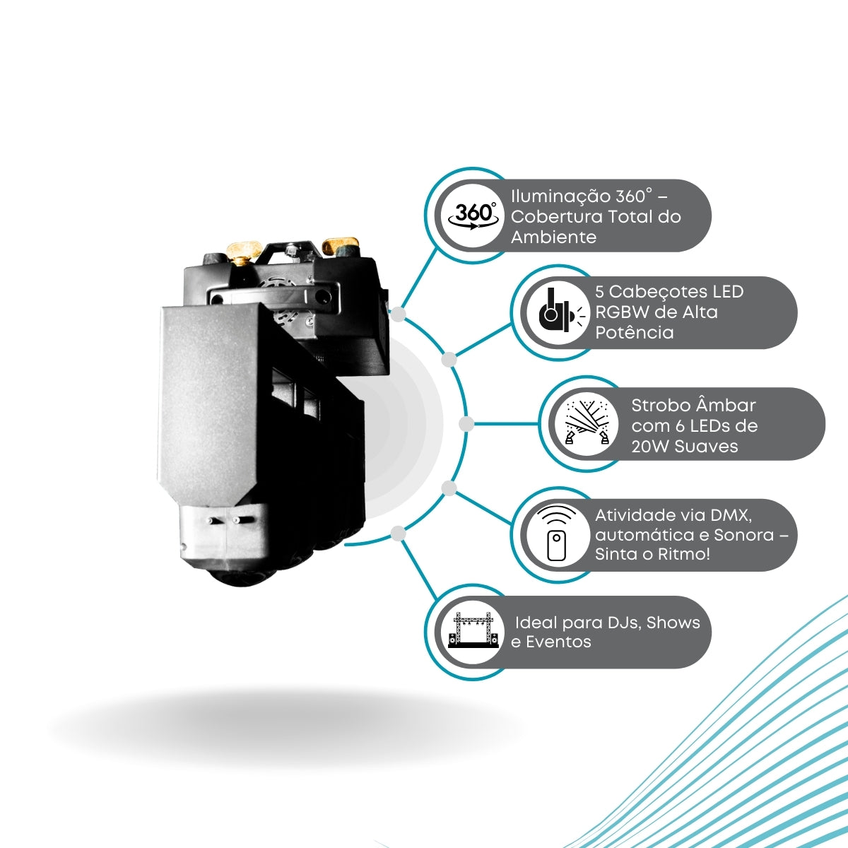 Moving Led 5 Head Rgbw Ambar Strobo Multi direcional