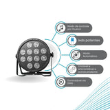 Canhão Refletor 12 Leds RgbW e efeito UV Dmx Dj 5 em 1 Profissional