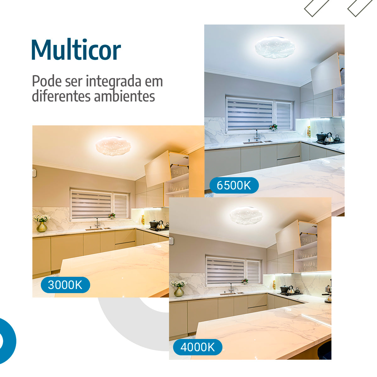 Plafon de Teto led multicor 48cm c/forma de Flor 30-60w