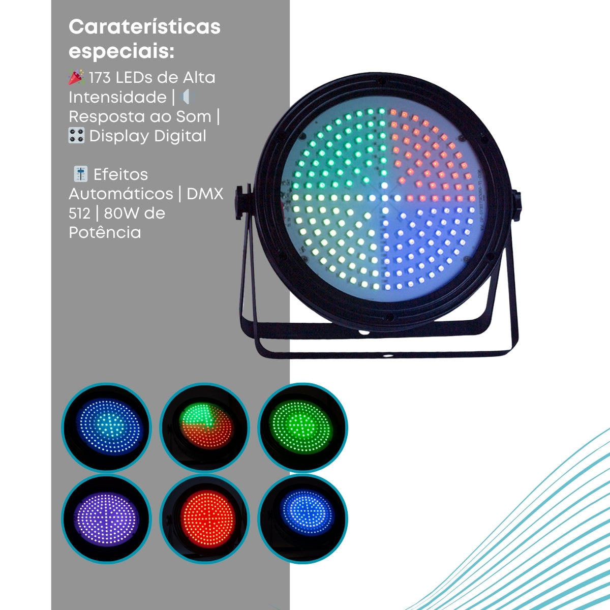 Canhão Refletor Rgb 173 Led Smd Digital Dmx 80w Strobo