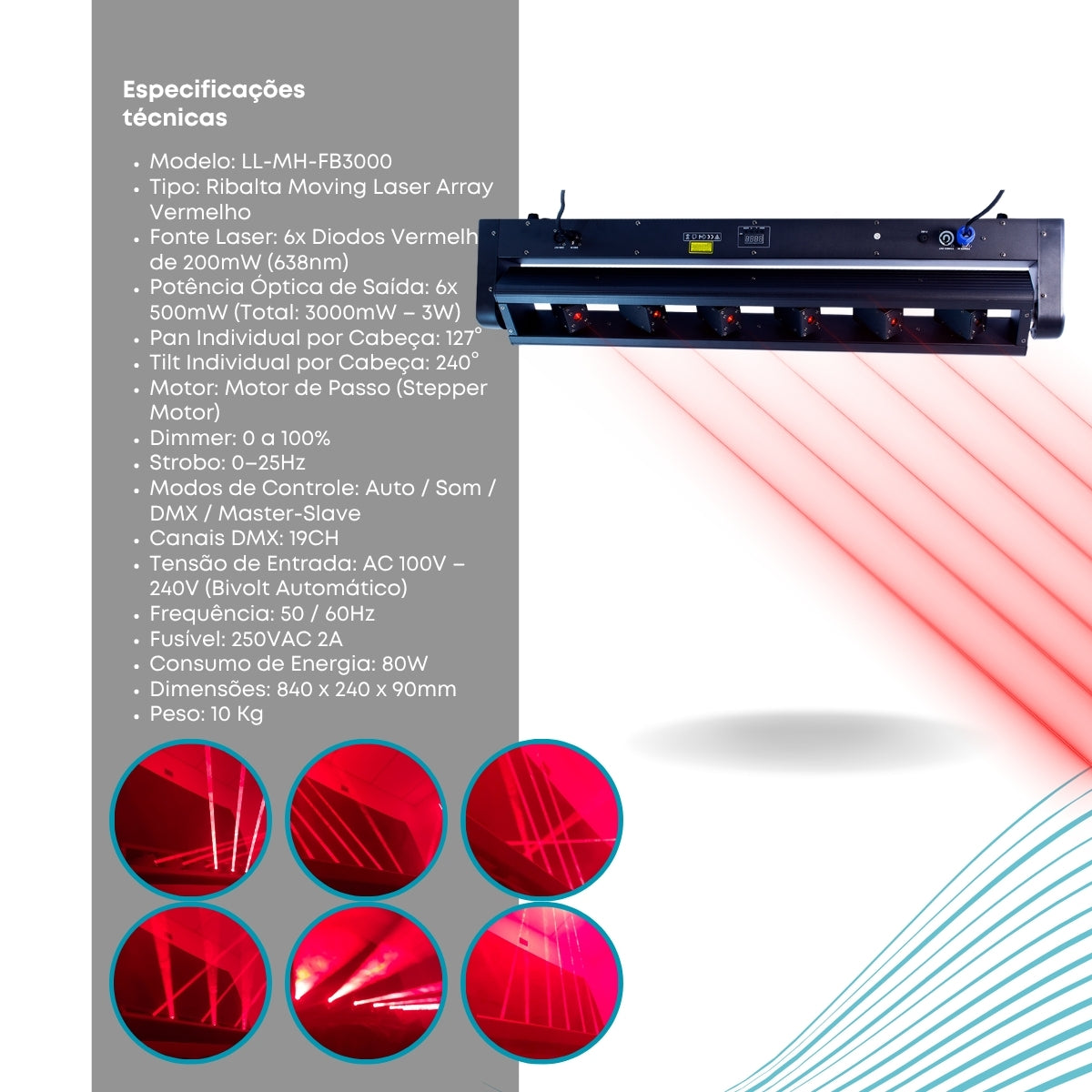 Ribalta Moving Laser Pan E Tilt  Saída 6 Saídas Laser