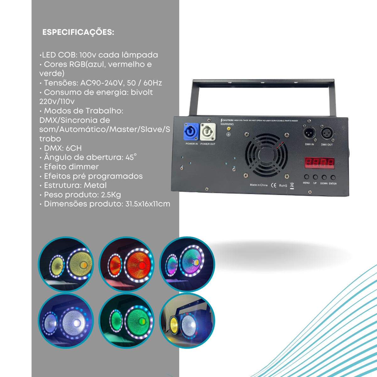 Mini Brut Led 200w RGB e Branco Frio Branco Quente Strobo Dmx