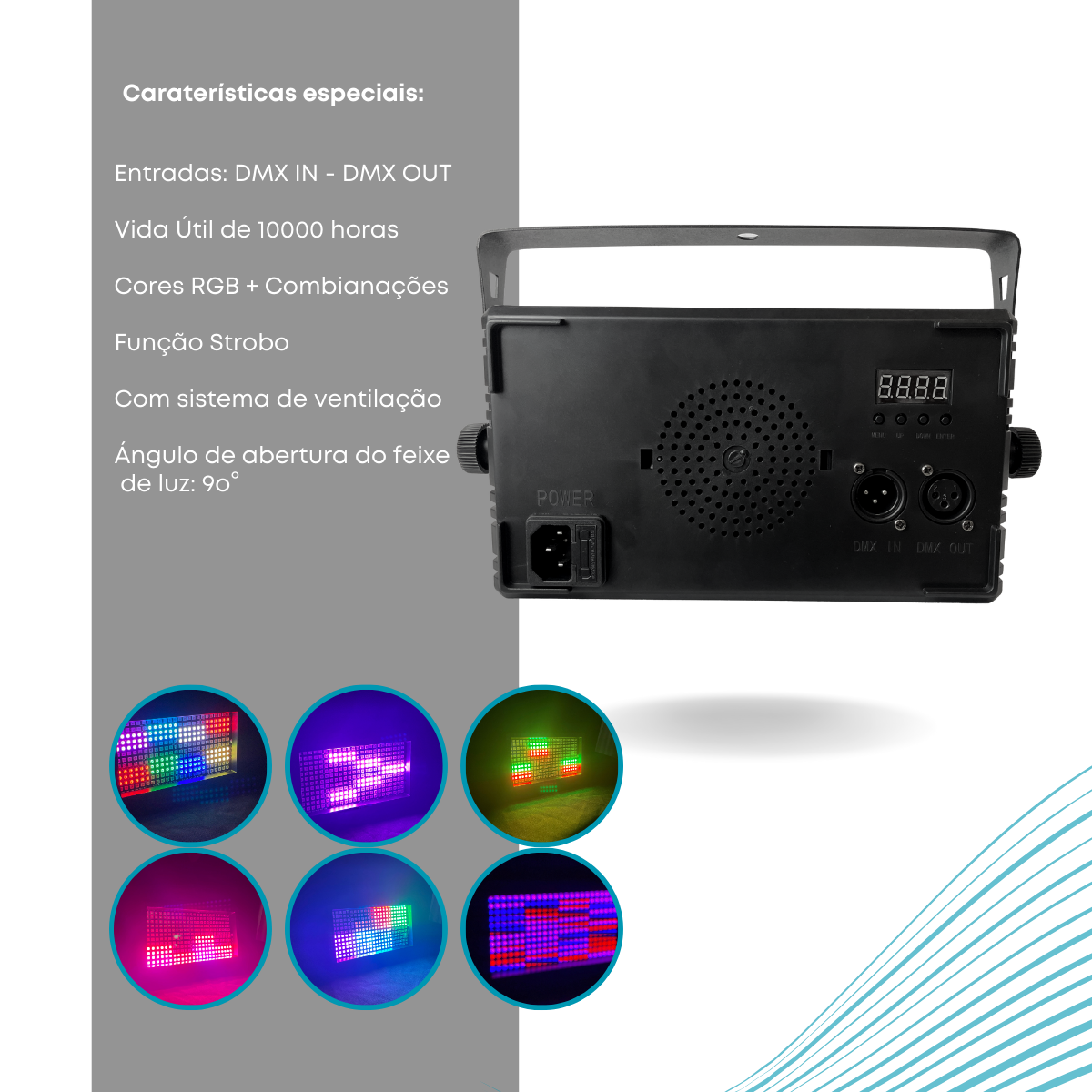 Mini Painel Strobo RGB 60w multi efeitos Dmx com controle sem fio