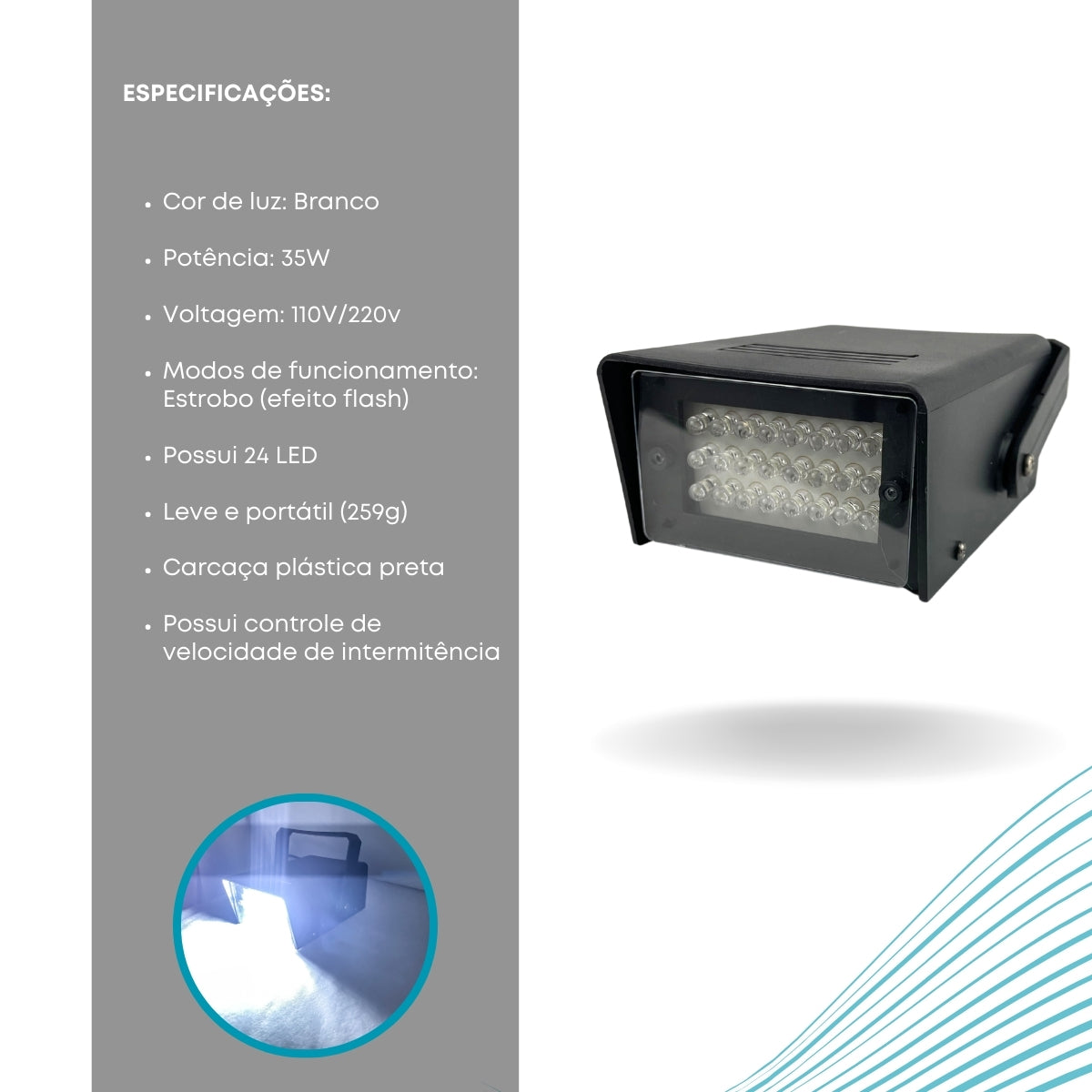 Mini Strobo LED efeito Flash 35W 24 Leds