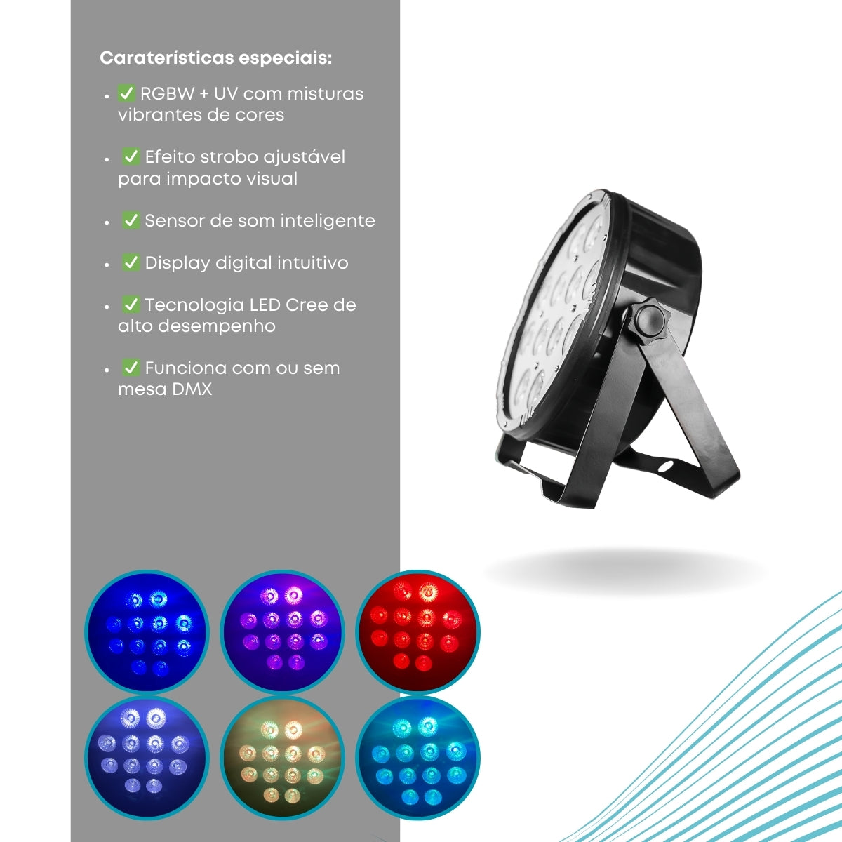 Canhão Refletor 12 Leds RgbW e efeito UV Dmx Dj 5 em 1 Profissional