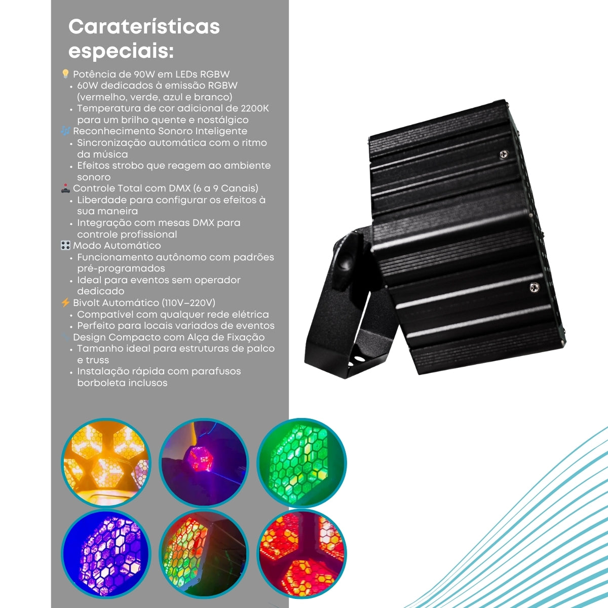 Canhão Retro Strobo Rgbw+Ambar 90w Dmx Profissional