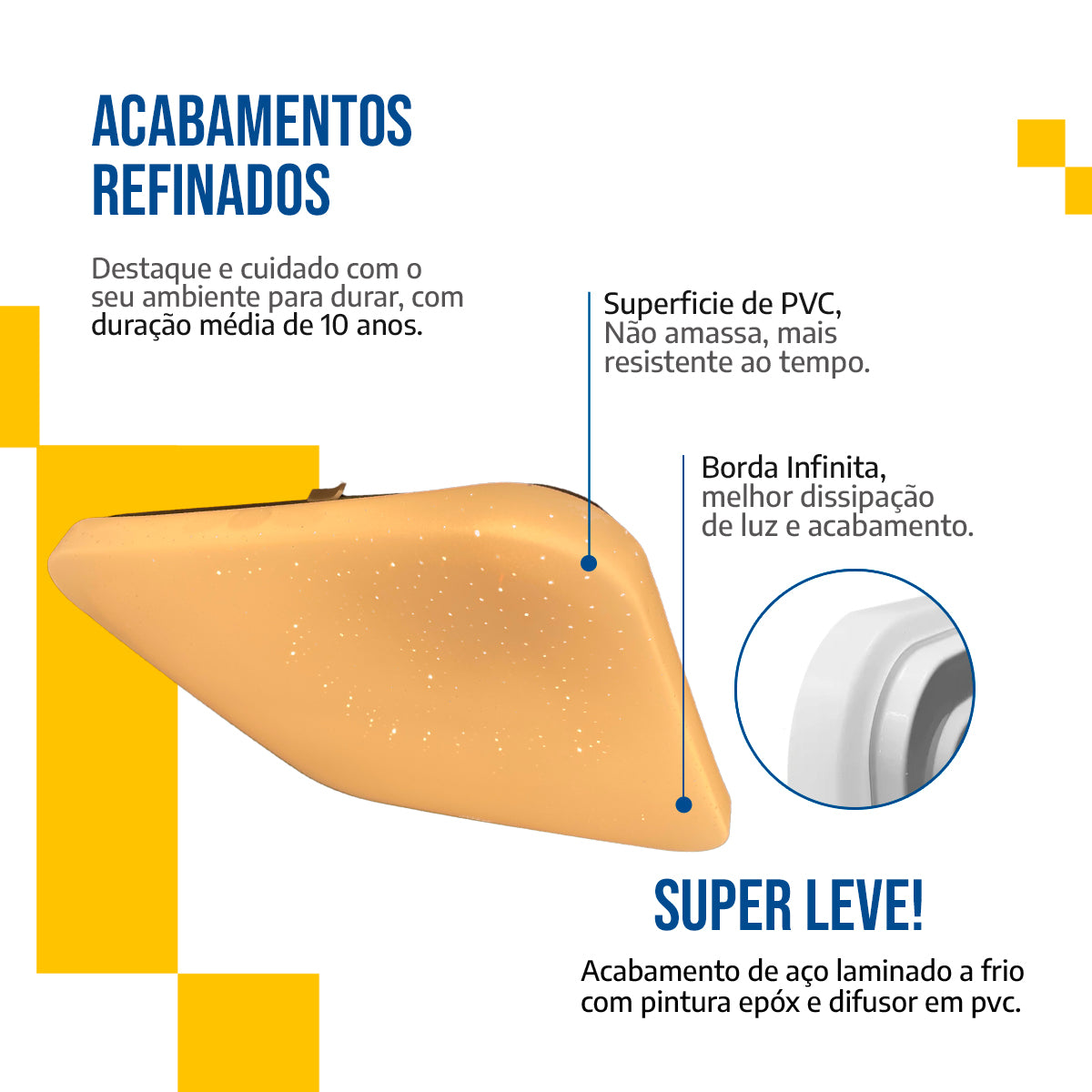 Plafon Led 33x33 25W Sobrepor Quadrado Borda Infinita