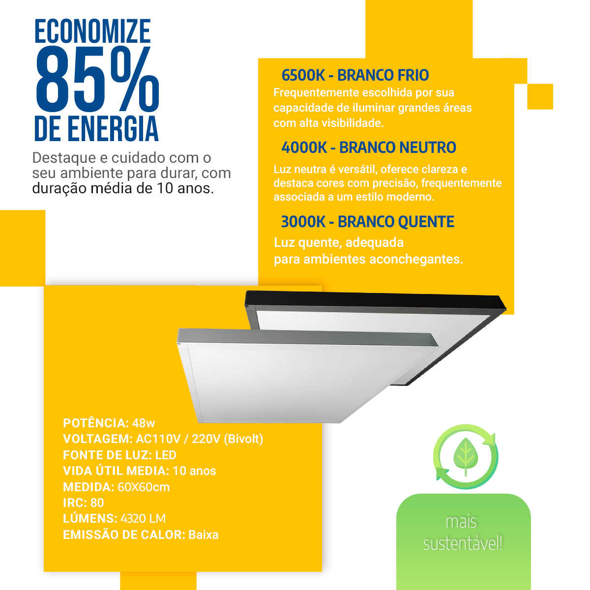 Luminária Painel Led 60x60 48w Sobrepor Quadrado