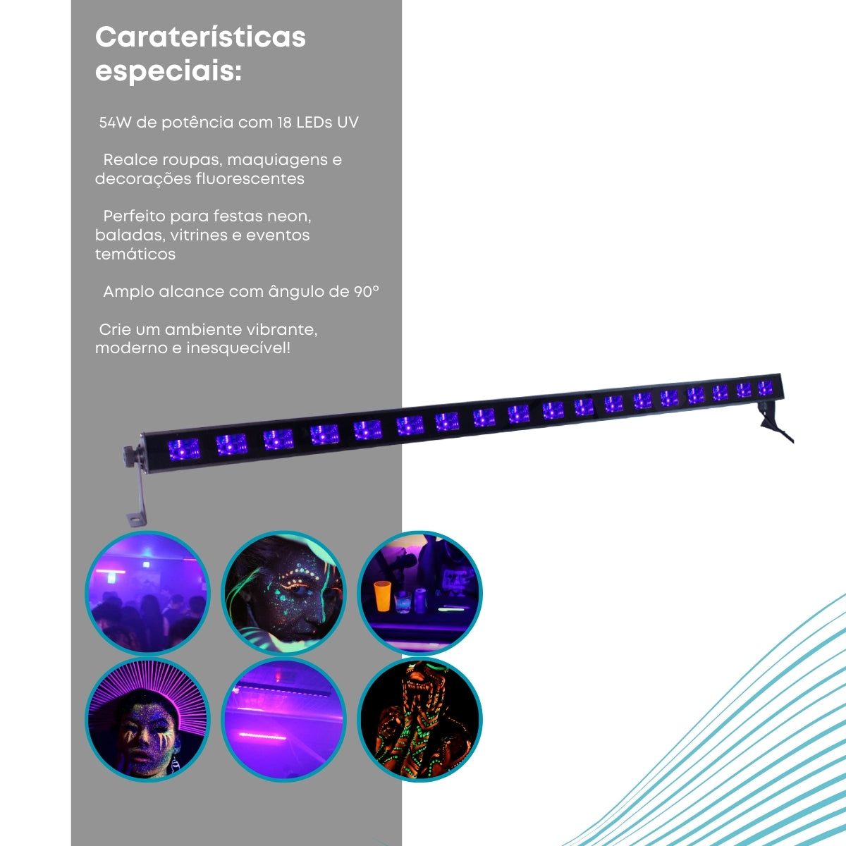 Ribalta Led Luz Negra Uv Efeito Neon 1 metro 18 Leds
