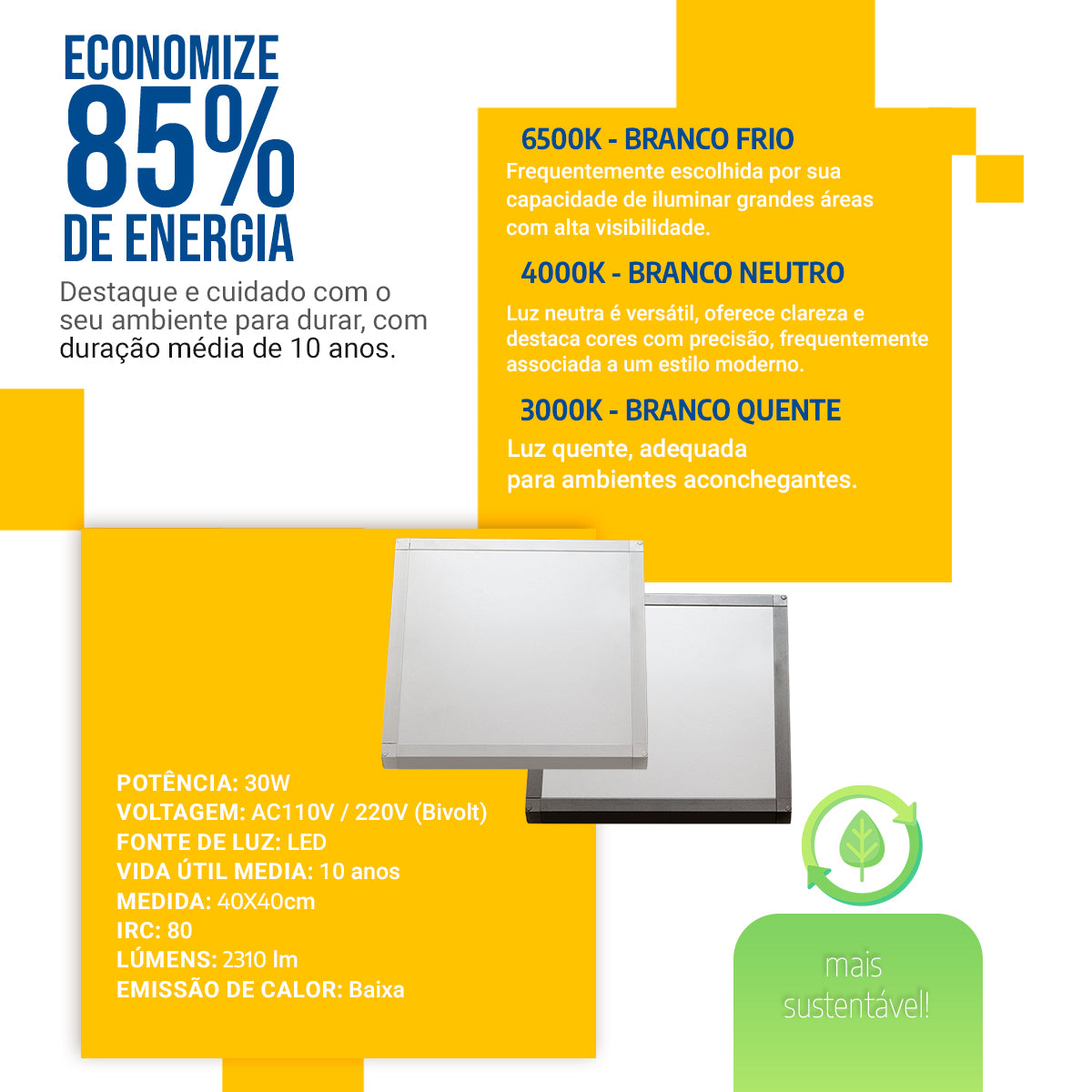 Luminária Painel Led 40x40 30w Sobrepor Quadrado