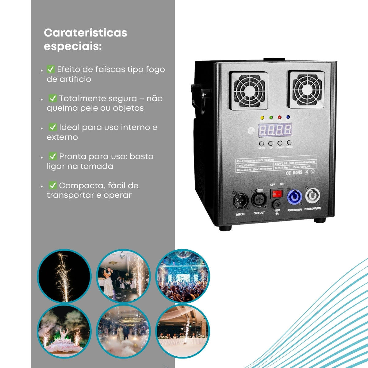 Maquina de Fogo Frio 600w Efeito Faíscas