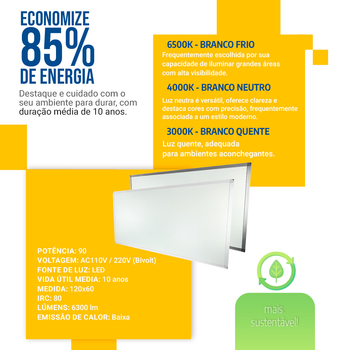 Painel Led 60x120 90W Sobrepor Retangular Luminária