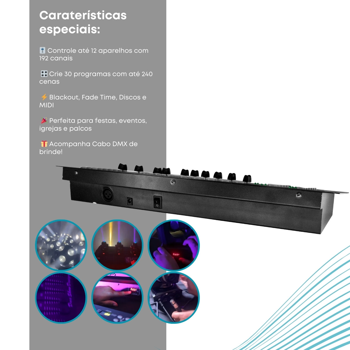 Mesa Iluminação Dmx 512 Controladora 192 Canais Cabo Dmx Bivolt