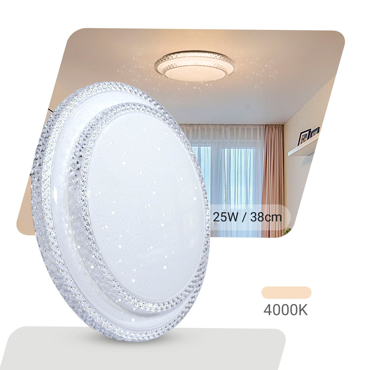 Lustre Plafon Cristal Led 38cm 25w Sobrepor Redondo