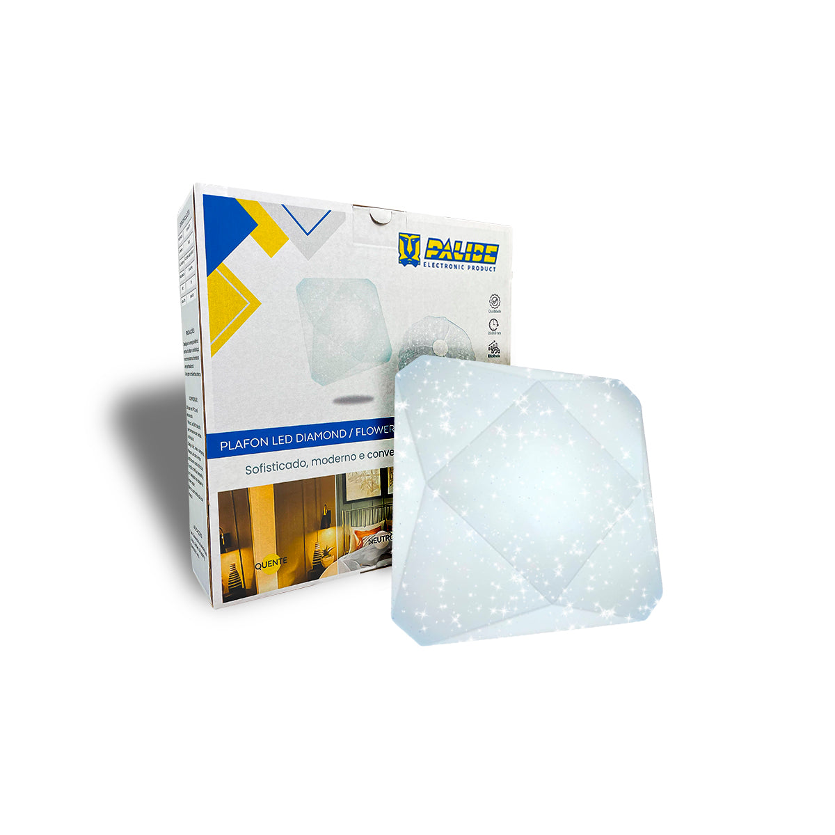 Plafon teto moderno 3D Diamante 18W Efeito Estrelado