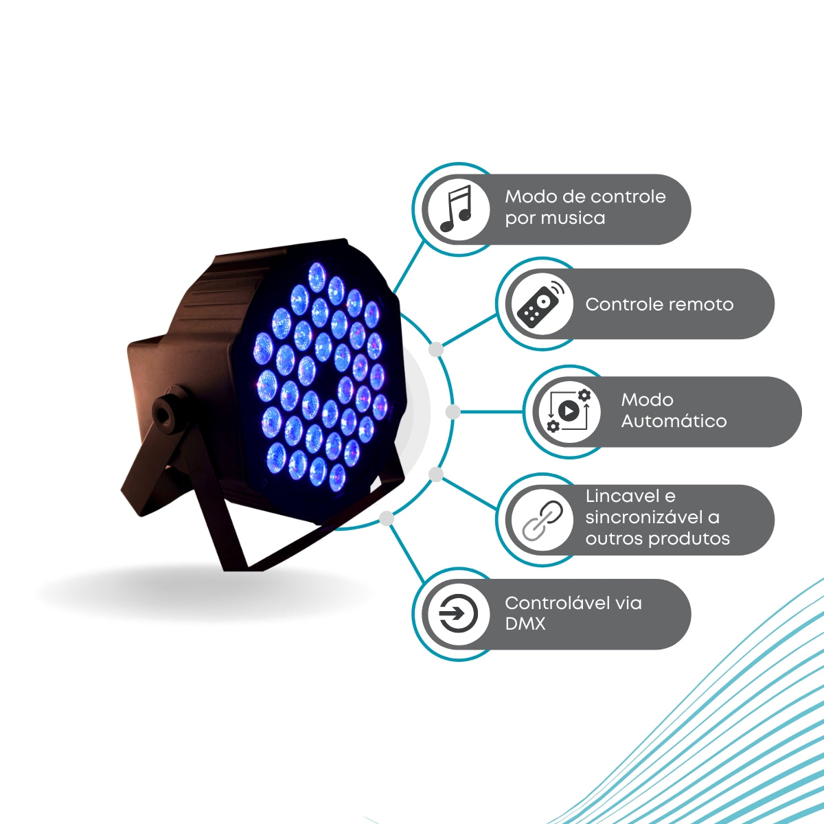 Canhão 36 Leds Dmx sensor de som Bivolt Rgb e Strobo Balada Festas