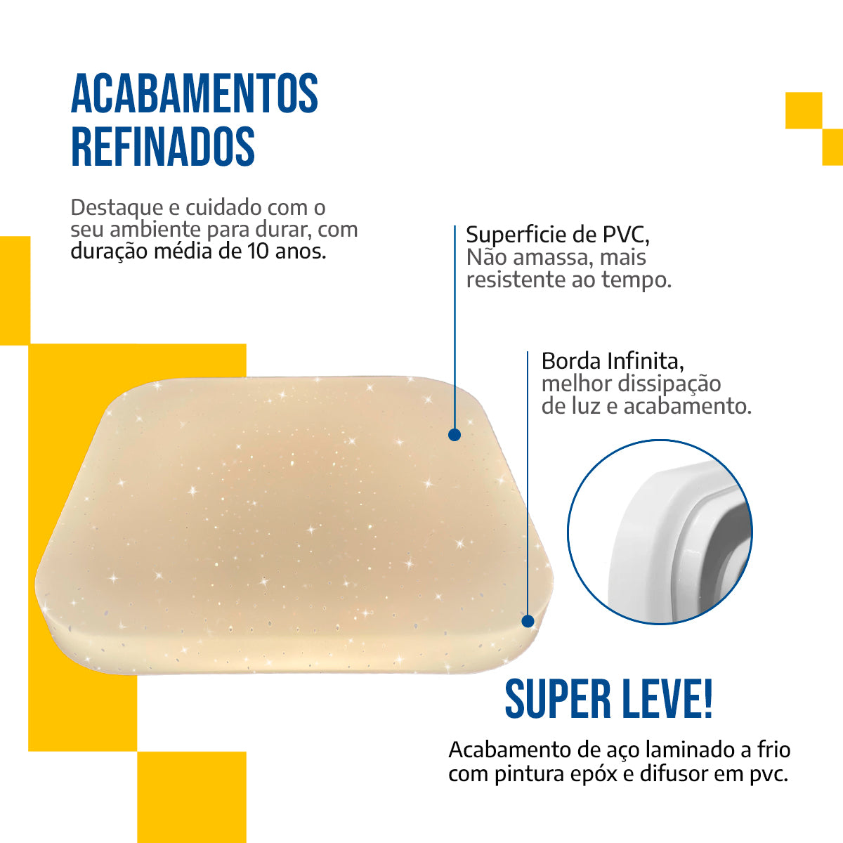 Plafon Led 23X23 18w Sobrepor Quadrado Borda Infinita