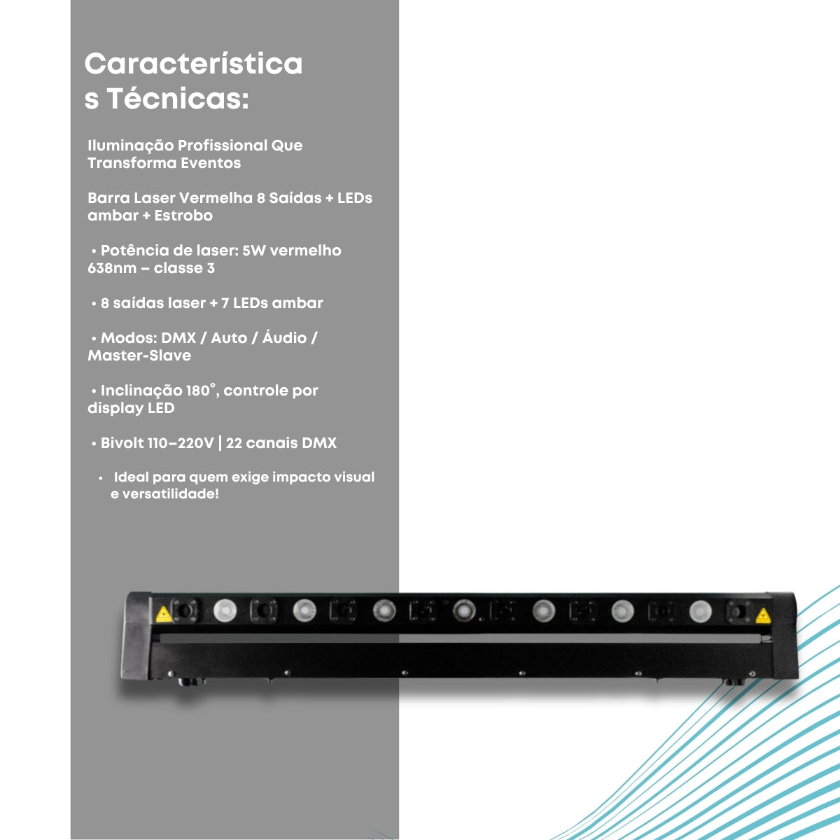 Barra de Laser Vermelho 8 saidas Laser Dmx Para Eventos exclusivos