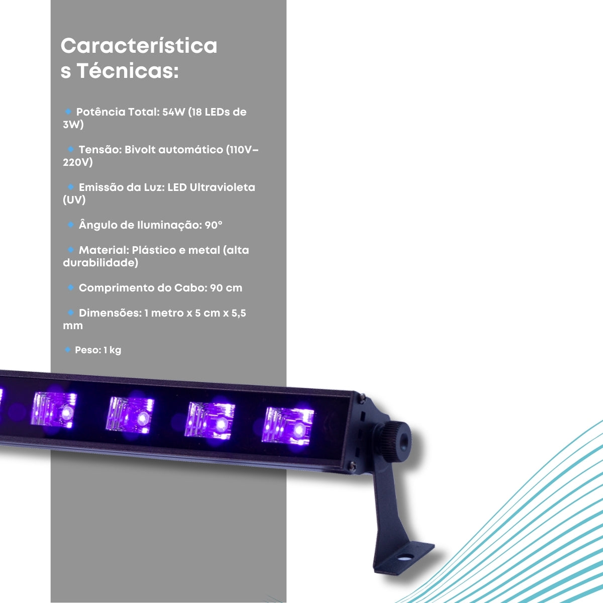 Ribalta Led Luz Negra Uv Efeito Neon 1 metro 18 Leds