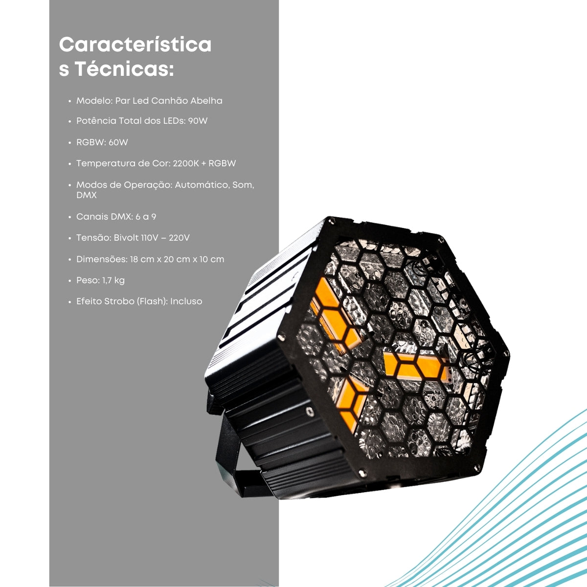 Canhão Retro Strobo Rgbw+Ambar 90w Dmx Profissional