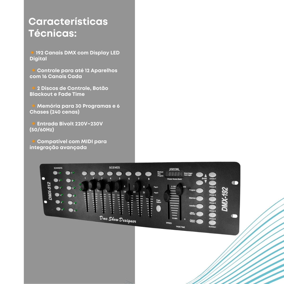 Mesa Iluminação Dmx 512 Controladora 192 Canais Cabo Dmx Bivolt