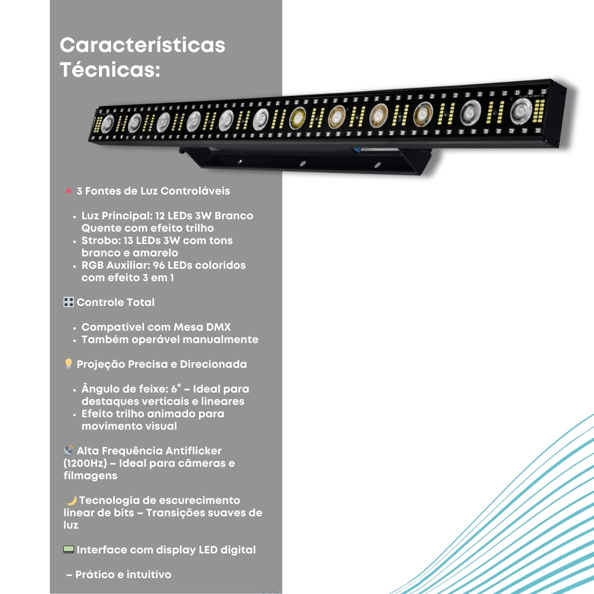 Ribalta Barra Led RGB 3 em 1 matriz lineal Dmx com efeito trilho