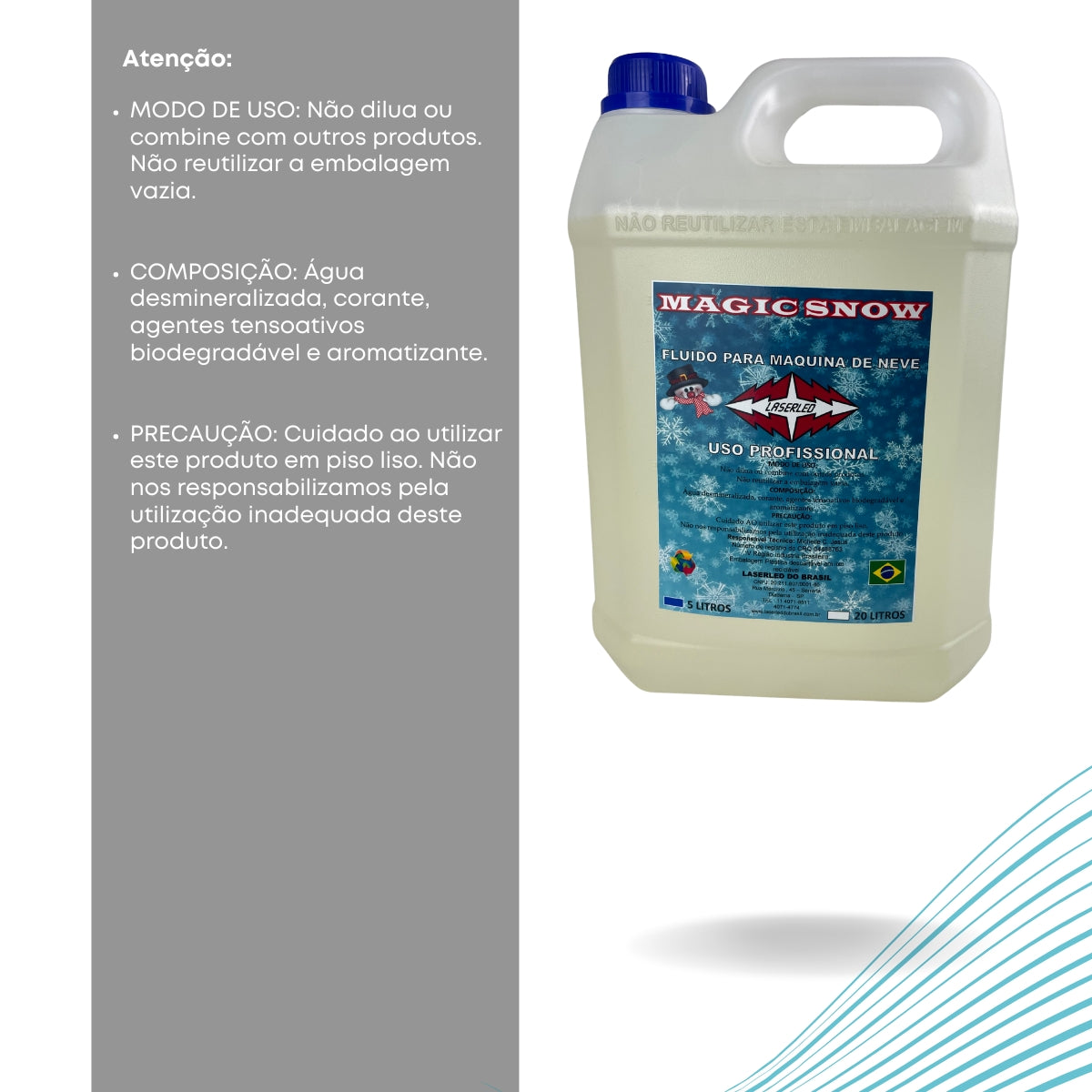 Fluido para Máquina de Neve Artificial Magic Snow - 1 Litro e 5 Litros