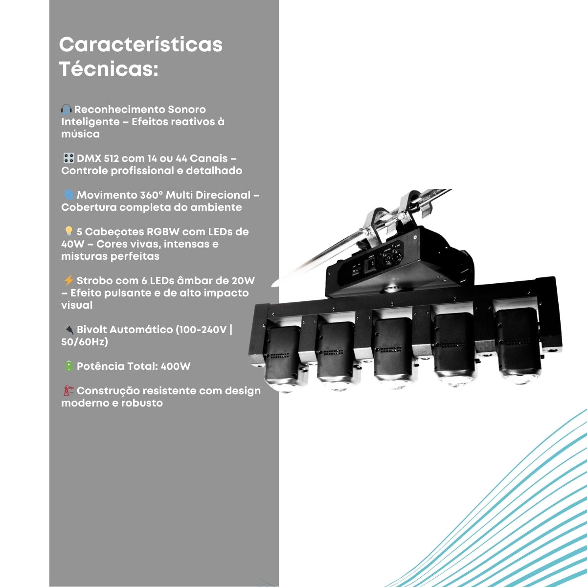 Moving Led 5 Head Rgbw Ambar Strobo Multi direcional