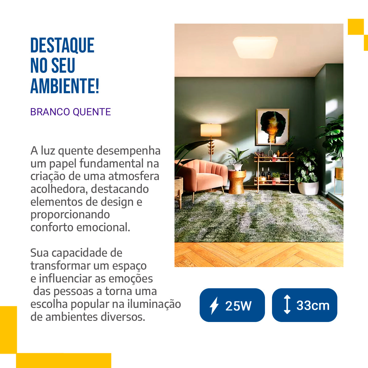 Plafon Led 33x33 25W Sobrepor Quadrado Borda Infinita