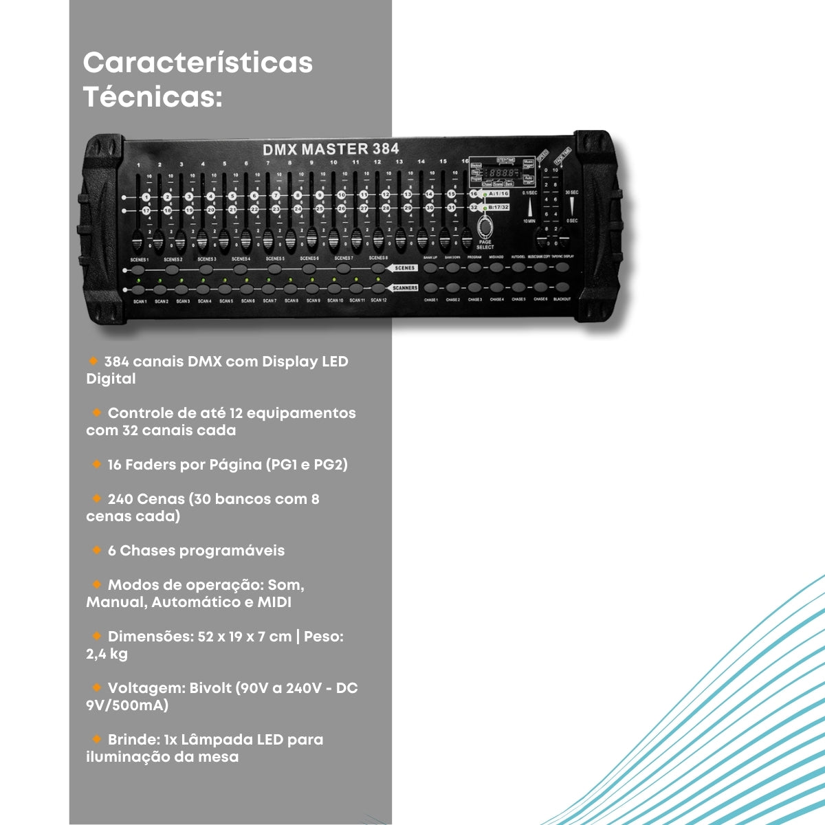 Mesa Iluminação Dmx 384 Operador Profissional 32ch Bivolt