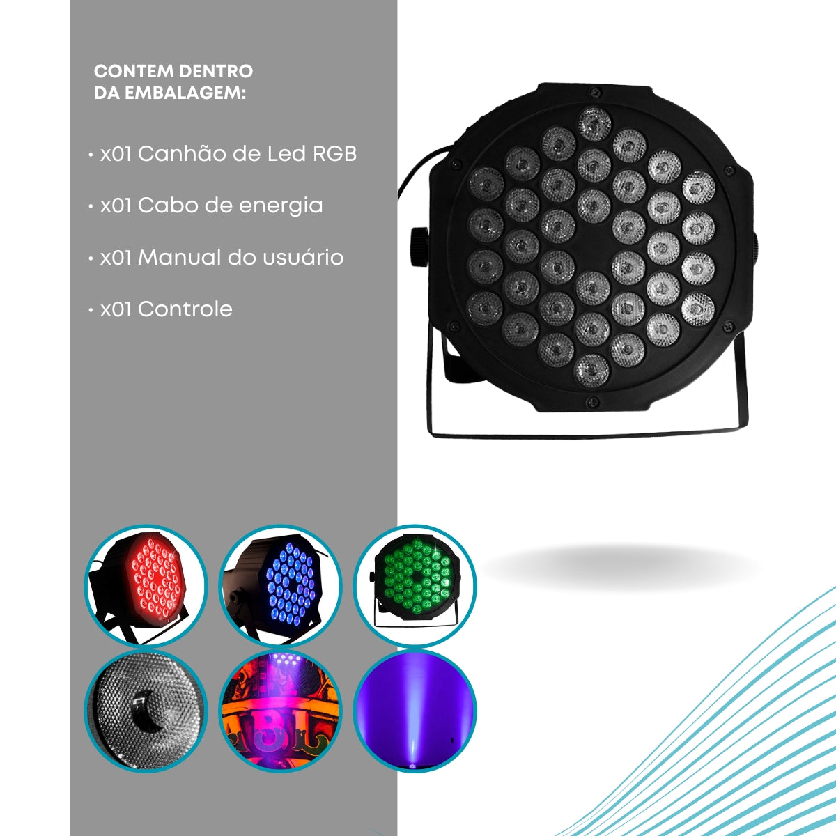 Canhão 36 Leds Dmx sensor de som Bivolt Rgb e Strobo Balada Festas