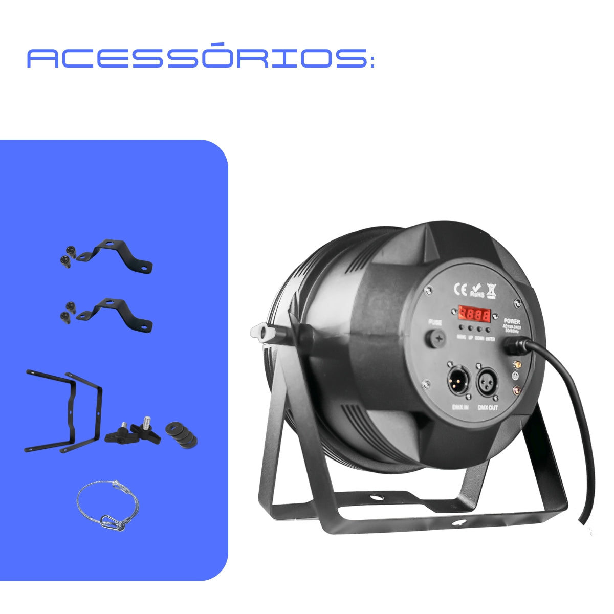 Canhão Refletor 18 Leds Rgbwa UV 18w 6 em 1 dmx Dj